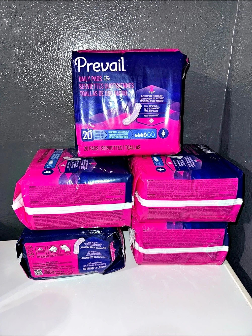 Prevail Daily Pads Moderate Absorbency Regular 20 Count, 5 packs